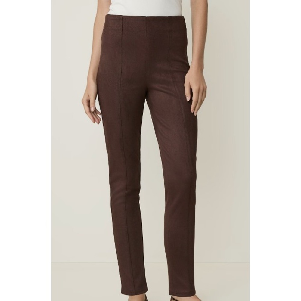 Ann Taylor Womens Brown Faux Suede Pintuck Side Zip Legging Pants Size 8